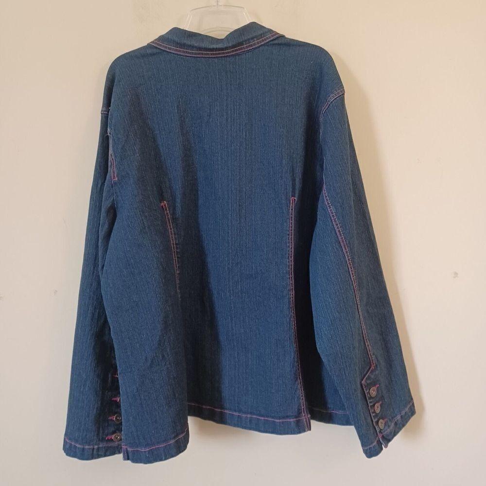 Jean Jacket Sz 22W Western Cowgirl Rodeo Contrast Stitch Stretch Ashley Stewart - Picture 5 of 7